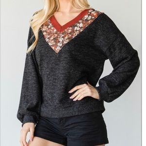 Burgundy and gray long sleeve shirt